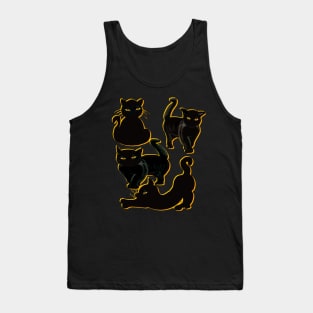 Cats silhouette with yellow gold outline Cat themed gifts for women and men Tank Top